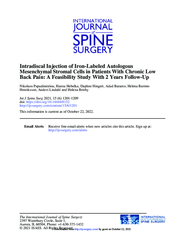 (PDF) Intradiscal Injection of Iron-Labeled Autologous Mesenchymal ...