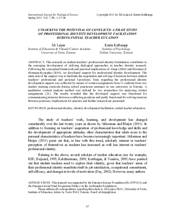 (PDF) Unlocking the potential of conflicts: A pilot study of ...