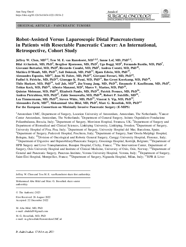 (PDF) Robot-Assisted Versus Laparoscopic Distal Pancreatectomy in ...