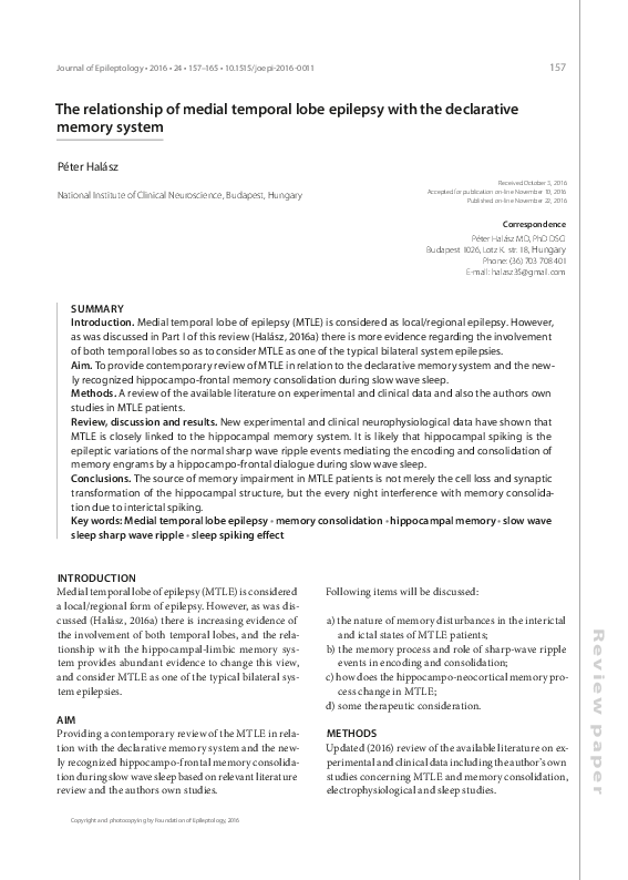 (PDF) The relationship of medial temporal lobe epilepsy with the ...