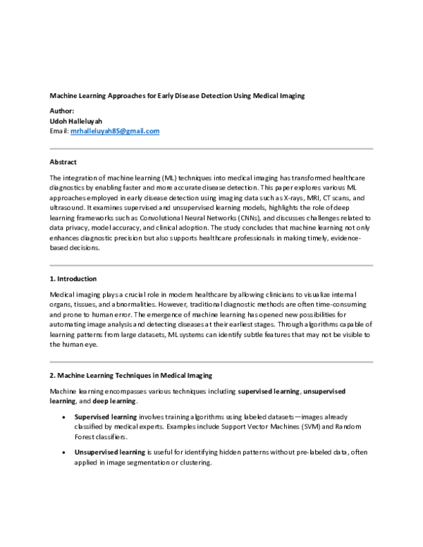 (PDF) Machine Learning Approaches for Early Disease Detection Using ...
