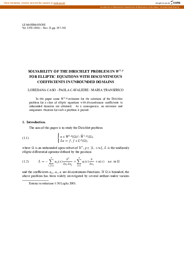 (PDF) Solvability of the Dirichlet Problem In W^{2, P} for Elliptic ...