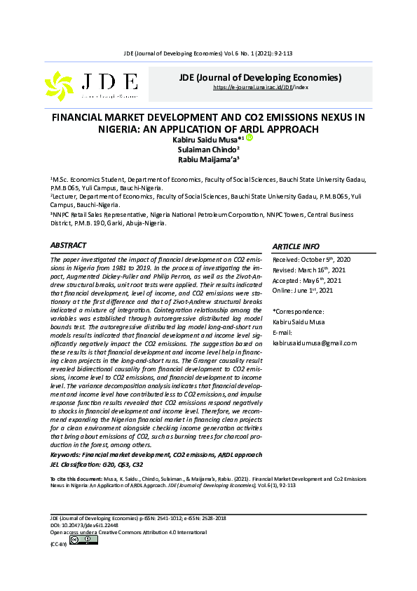 (PDF) Financial Market Development and CO2 Emissions Nexus in Nigeria ...