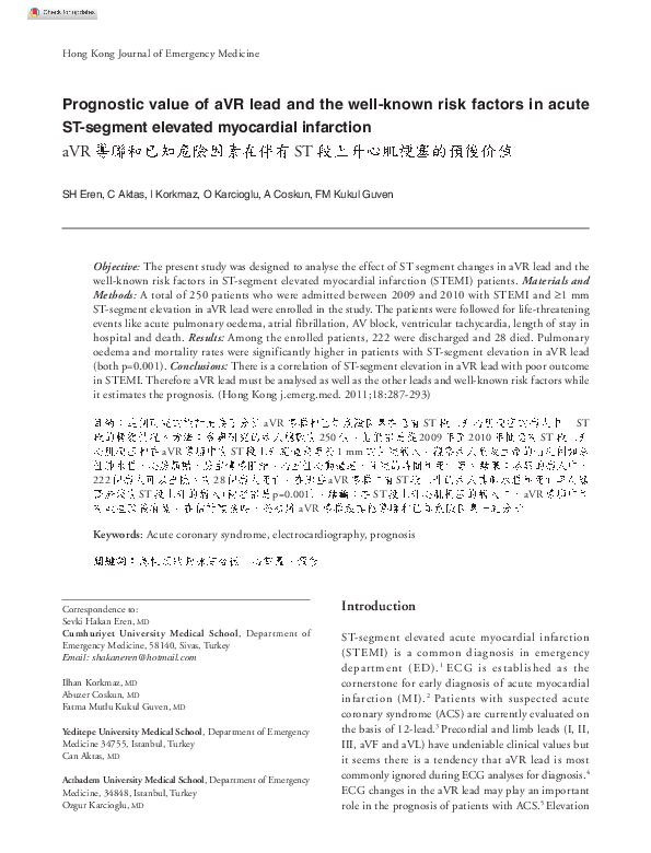 (PDF) Prognostic Value of Avr Lead and the Well-Known Risk Factors in ...