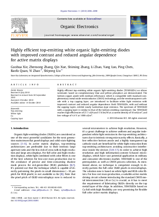 (PDF) Highly efficient top-emitting white organic light-emitting diodes ...