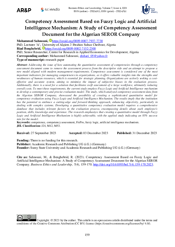 (PDF) Competency Assessment Based on Fuzzy Logic and Artificial ...