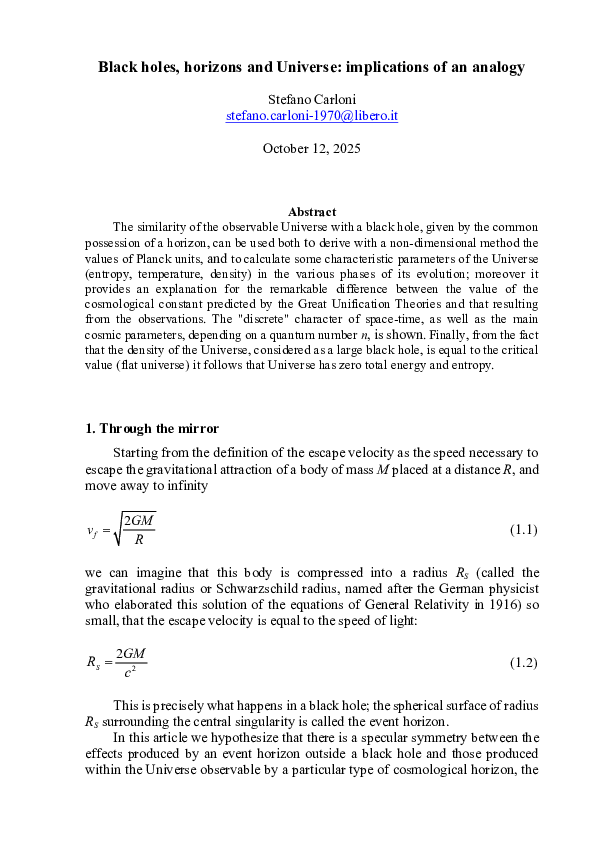 (PDF) Black holes, horizons and Universe: implications of an analogy