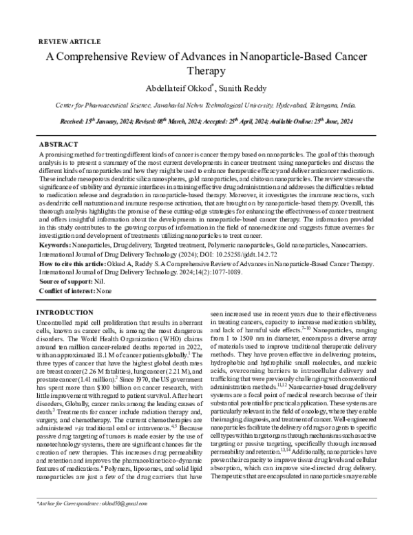 (PDF) A Comprehensive Review of Advances in Nanoparticle-Based Cancer ...