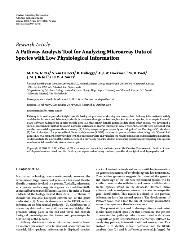 (PDF) A pathway analysis tool for analyzing microarray data of species ...