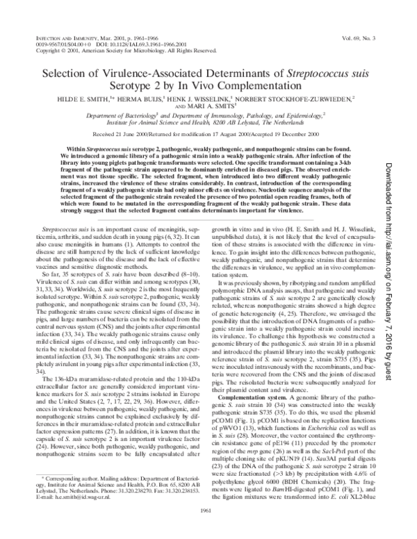 (PDF) Selection of Virulence-Associated Determinants of Streptococcus ...