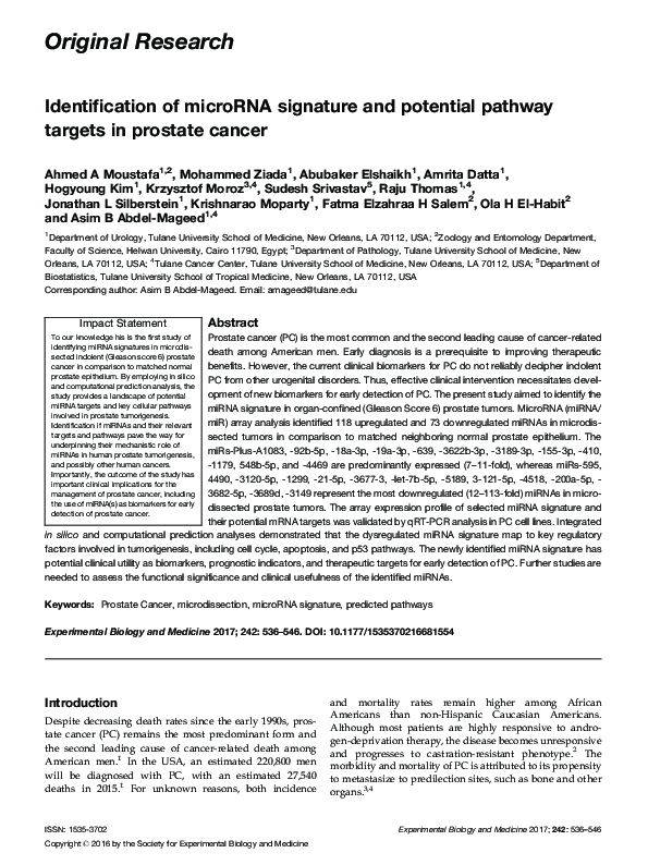 (PDF) Identification of microRNA signature and potential pathway ...