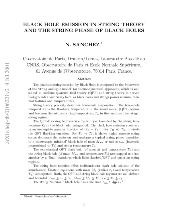 (PDF) Black Hole Emission in String Theory and the String Phase of ...