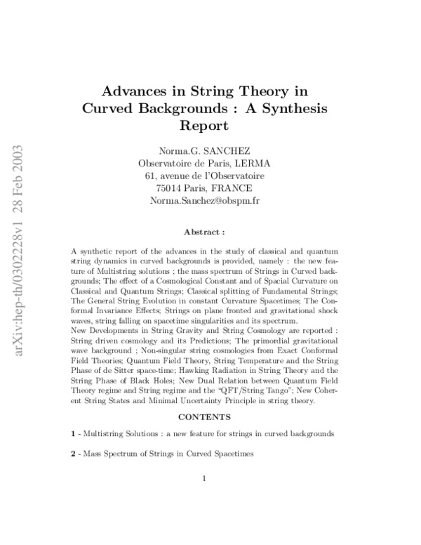 (PDF) Advances in String Theory in Curved Backgrounds: A Synthesis Report