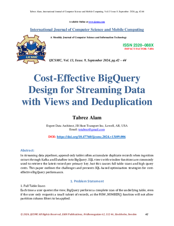 (PDF) Cost-Effective BigQuery Design for Streaming Data with Views and ...
