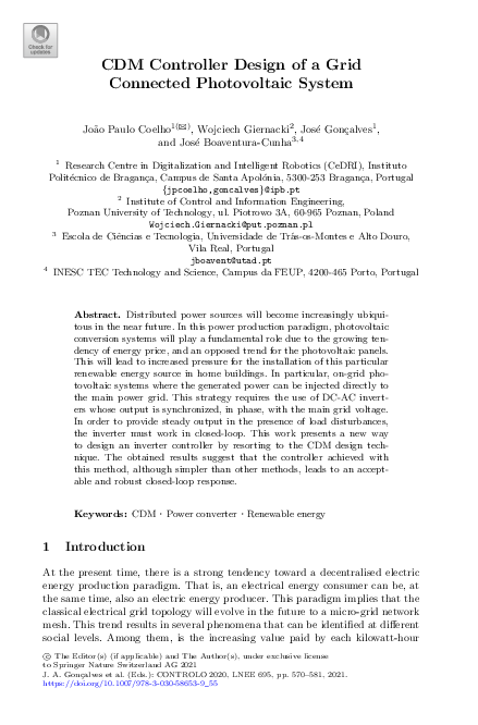 (PDF) CDM Controller Design of a Grid Connected Photovoltaic System