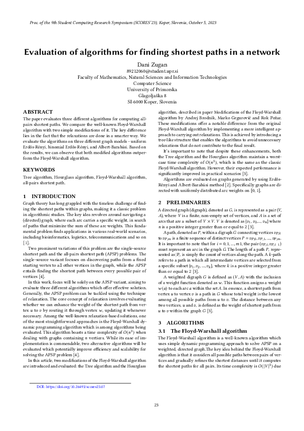 (PDF) Evaluation of algorithms for finding shortest paths in a network
