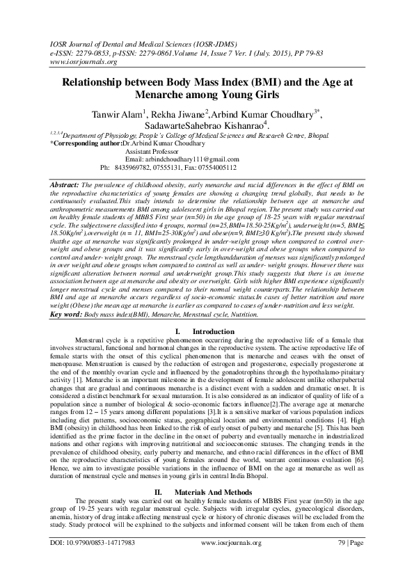 (PDF) Relationship between Body Mass Index (BMI) and the Age at ...