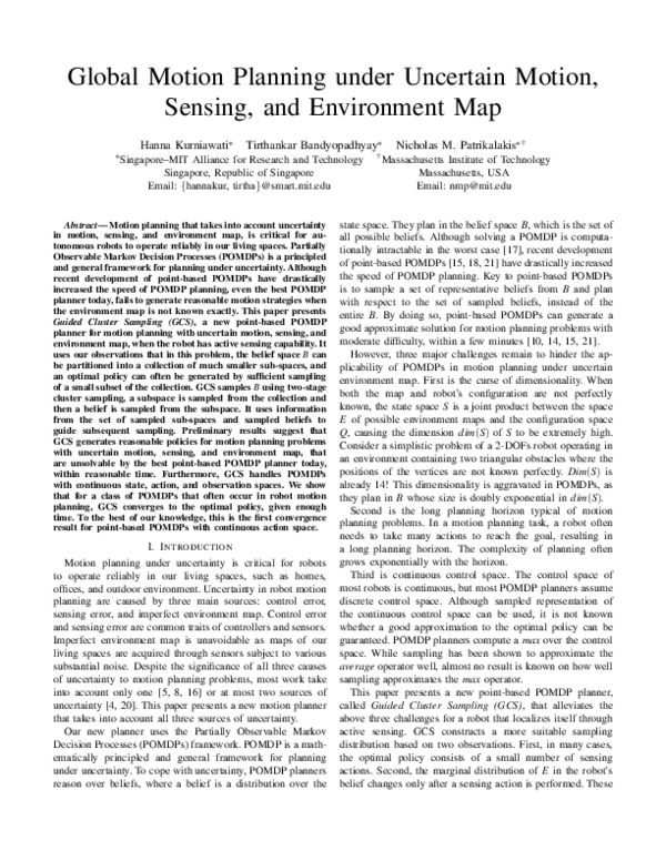 (PDF) Global Motion Planning under Uncertain Motion, Sensing, and ...