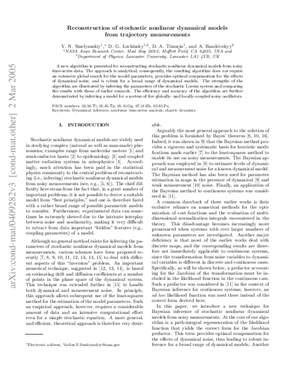 (PDF) Reconstruction of stochastic nonlinear dynamical models from ...