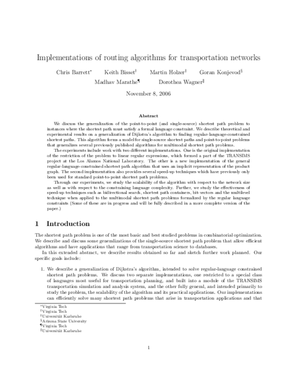 (PDF) Implementations of routing algorithms for transportation networks