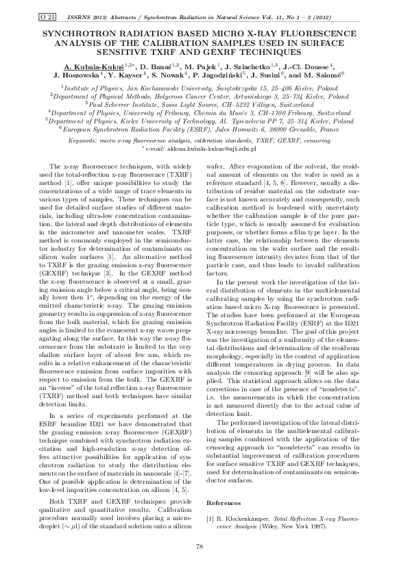 (PDF) Synchrotron radiation based micro X-ray fluorescence analysis of ...