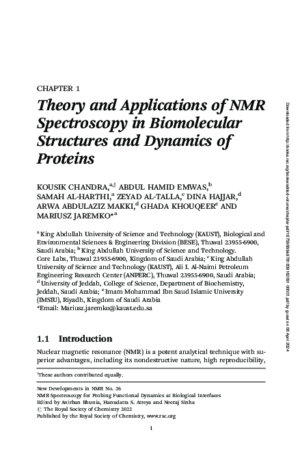 (PDF) Theory and Applications of NMR Spectroscopy in Biomolecular ...