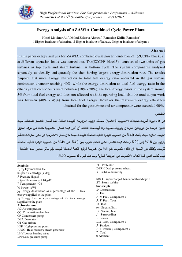 (PDF) Exergy Analysis of AZAWIA Combined Cycle Power Plant