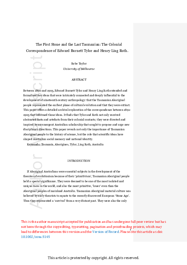 (PDF) The First Stone and the Last Tasmanian: The Colonial ...