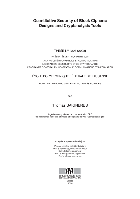 (PDF) Quantitative Security of Block Ciphers: Designs and Cryptanalysis ...