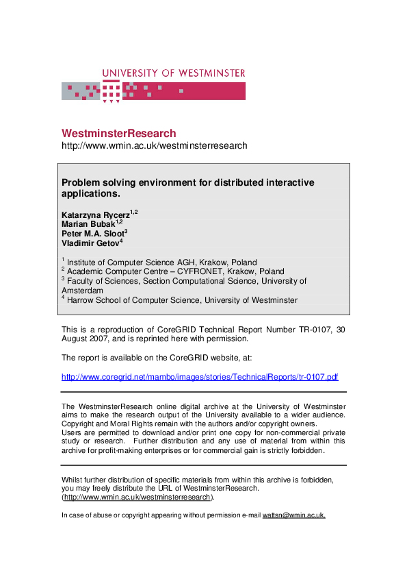 (PDF) Problem Solving Environment for Distributed Interactive Applications
