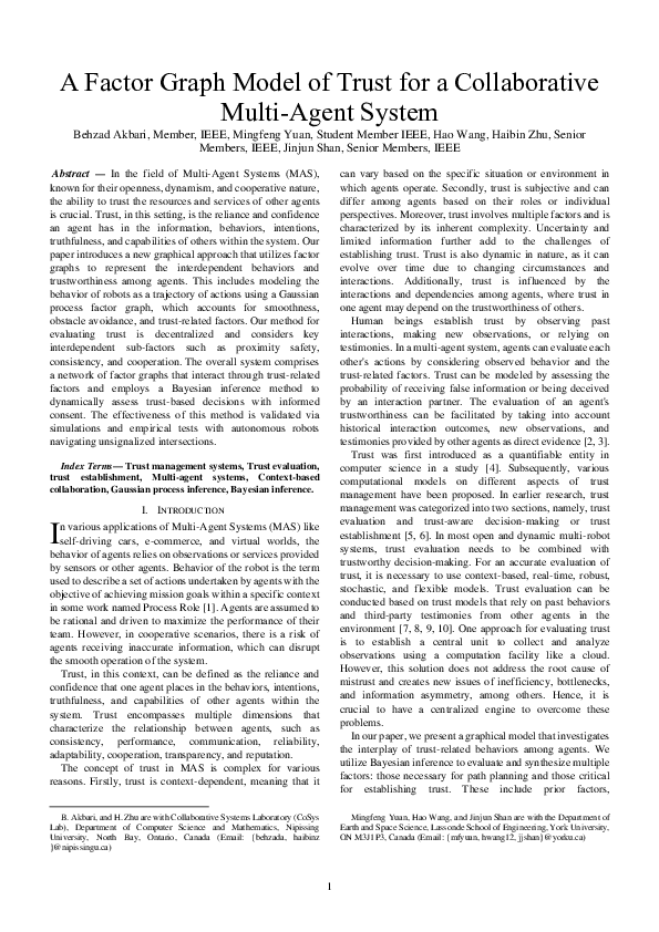 (PDF) A Factor Graph Model of Trust for a Collaborative Multi-Agent System