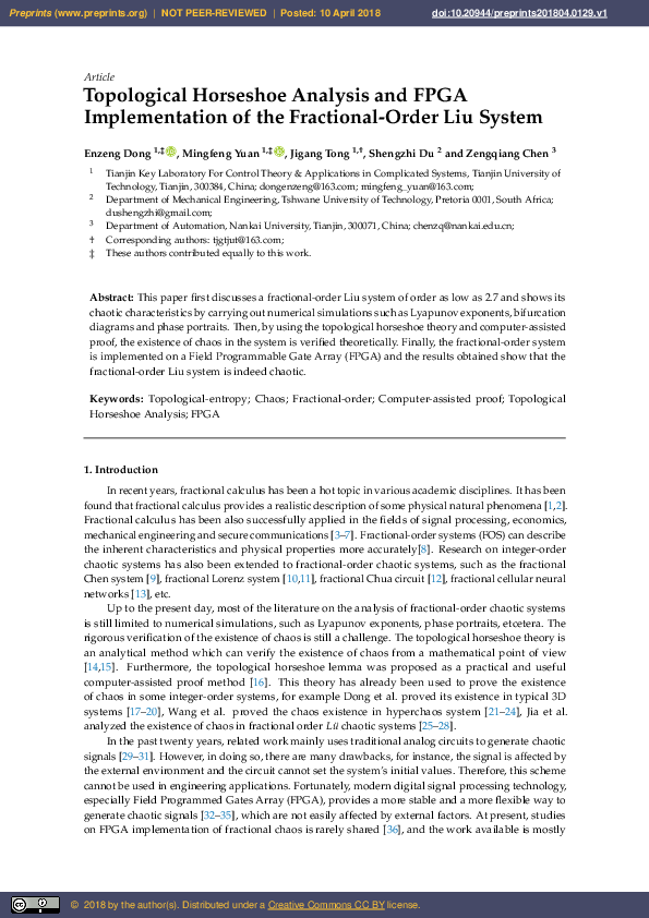 (PDF) Topological Horseshoe Analysis and FPGA Implementation of the ...