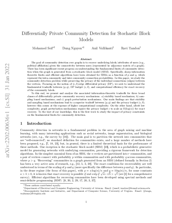 (PDF) Differentially Private Community Detection for Stochastic Block ...