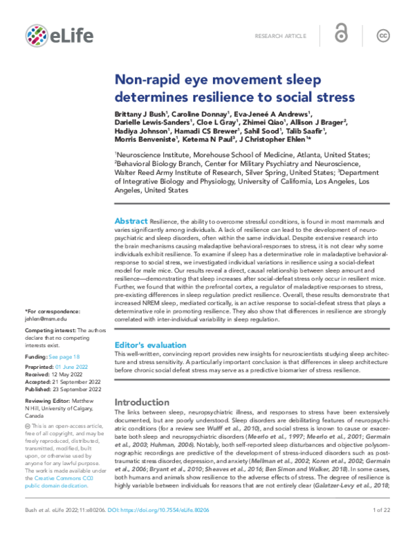 (PDF) Non-rapid eye movement sleep determines resilience to social stress