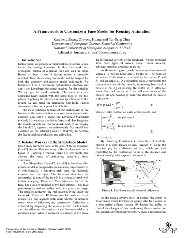 (PDF) A framework to customize a face model for reusing animation
