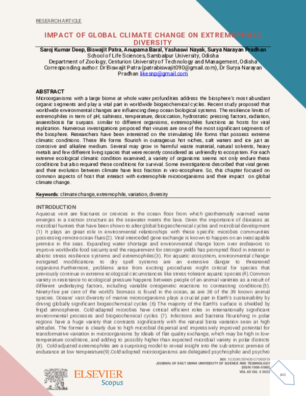 (PDF) IMPACT OF GLOBAL CLIMATE CHANGE ON EXTREMOPHILIC DIVERSITY