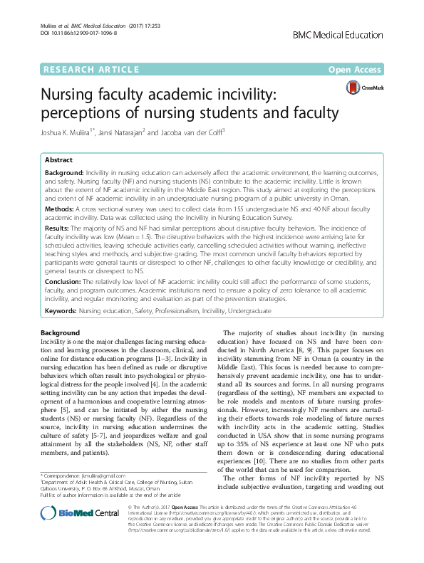 (PDF) Nursing faculty academic incivility: perceptions of nursing ...
