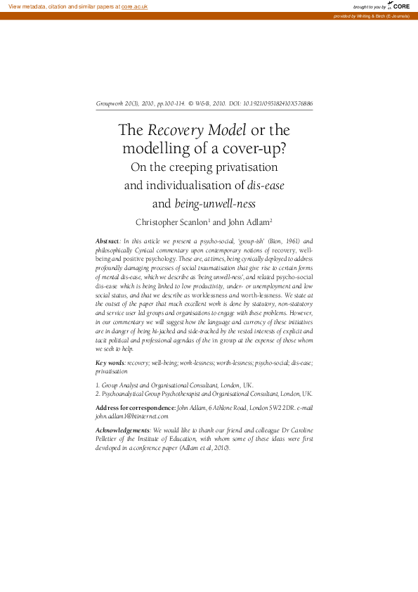 (PDF) The Recovery Model or the modelling of a cover-up?