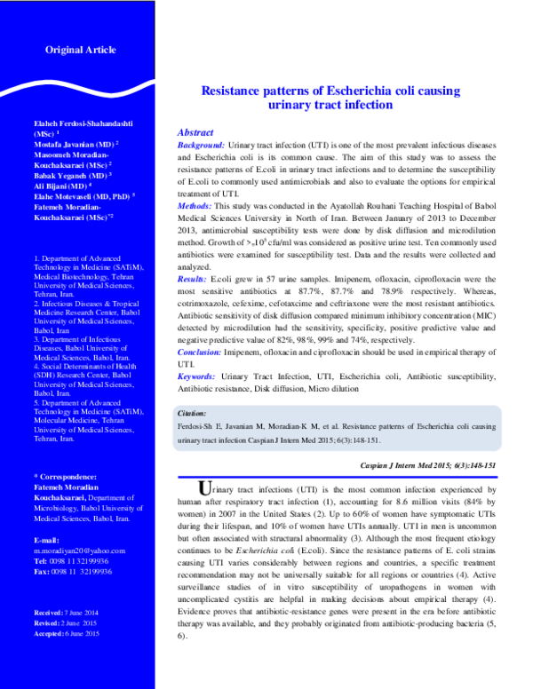 (PDF) Resistance patterns of Escherichia coli causing urinary tract ...