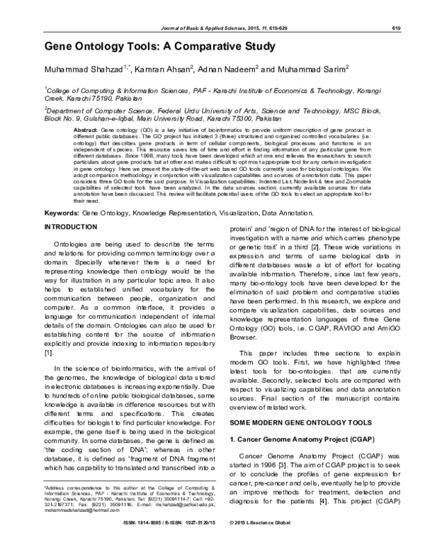 (PDF) Gene Ontology Tools: A Comparative Study