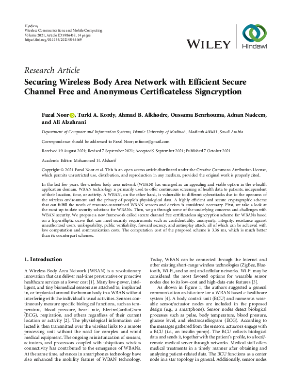 (PDF) Securing Wireless Body Area Network with Efficient Secure Channel ...