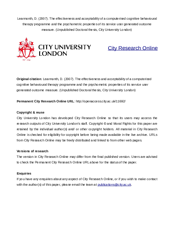 (PDF) The effectiveness and acceptability of a computerised cognitive ...