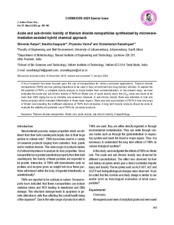 (PDF) Acute and sub-chronic toxicity of titanium dioxide nanoparticles ...