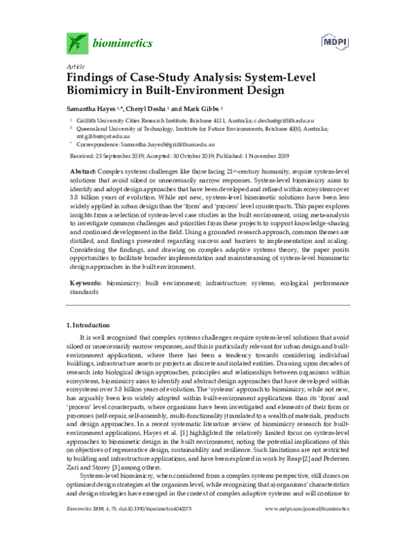 (PDF) Findings of Case-Study Analysis: System-Level Biomimicry in Built ...