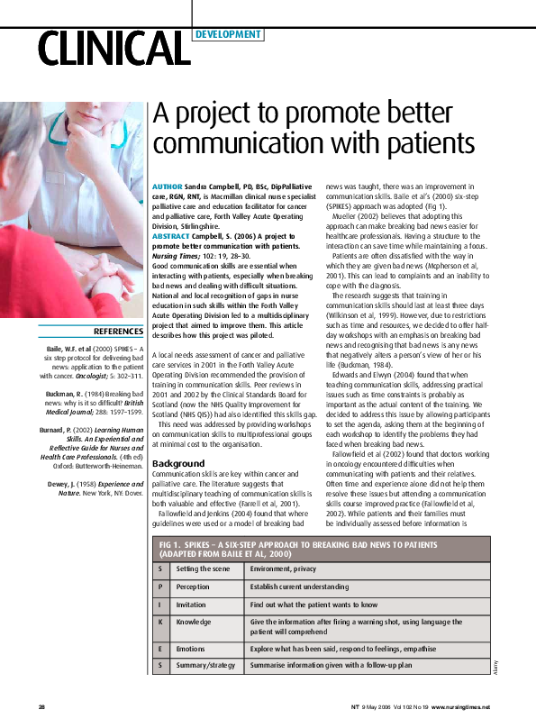 (PDF) A project to promote better communication with patients