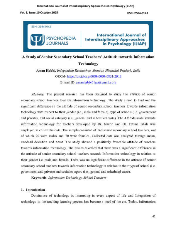 (PDF) A Study of Senior Secondary School Teachers' Attitude towards ...