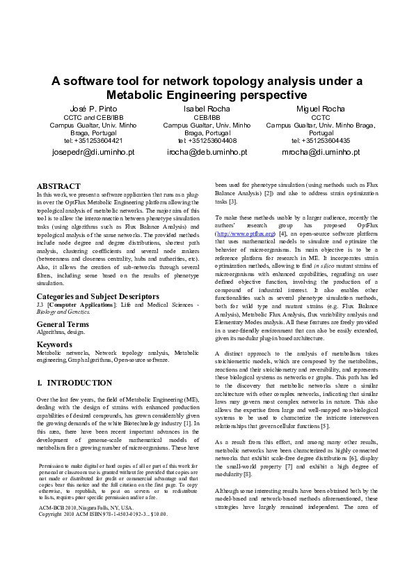 (PDF) A software tool for network topology analysis under a metabolic ...