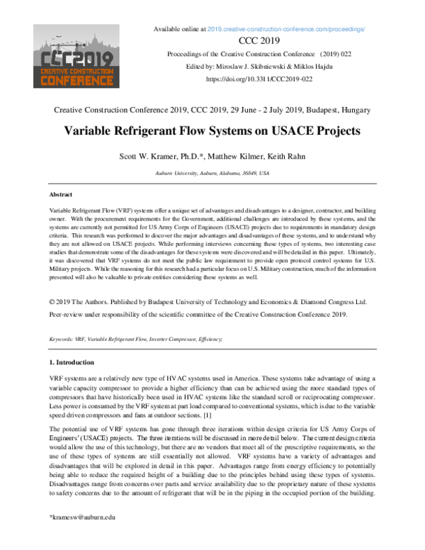 (PDF) Variable Refrigerant Flow Systems on USACE Projects