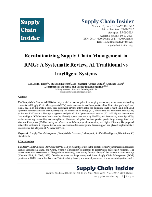 (PDF) Revolutionizing Supply Chain Management in RMG: A Systematic ...