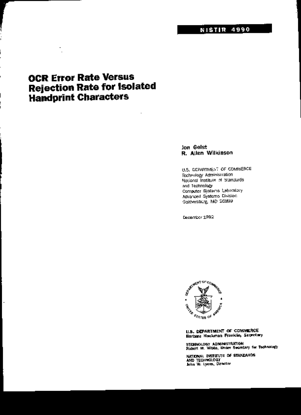 (PDF) OCR error rate versus rejection rate for isolated handprint ...